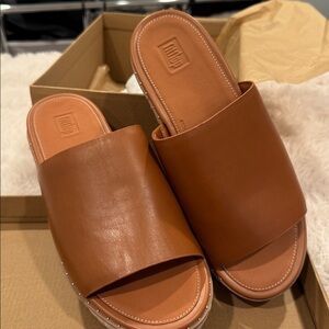 FITFLOP ELOISE ESPADRILLE WEDGES TAN LEATHER